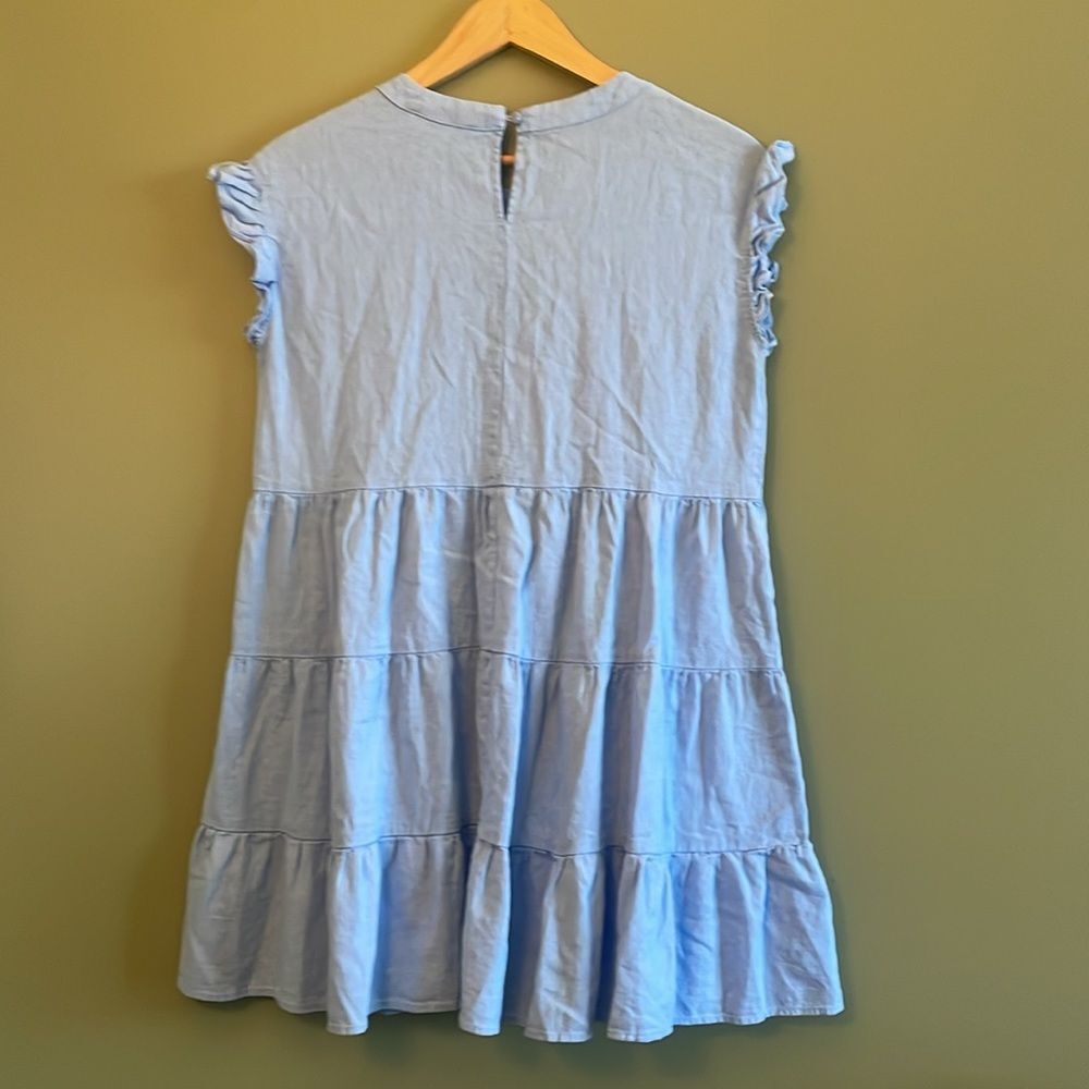 Adyson Parker Linen Blend Tiered Mini Shift Dress Blue Sz M Summer Preppy - Picture 8 of 8